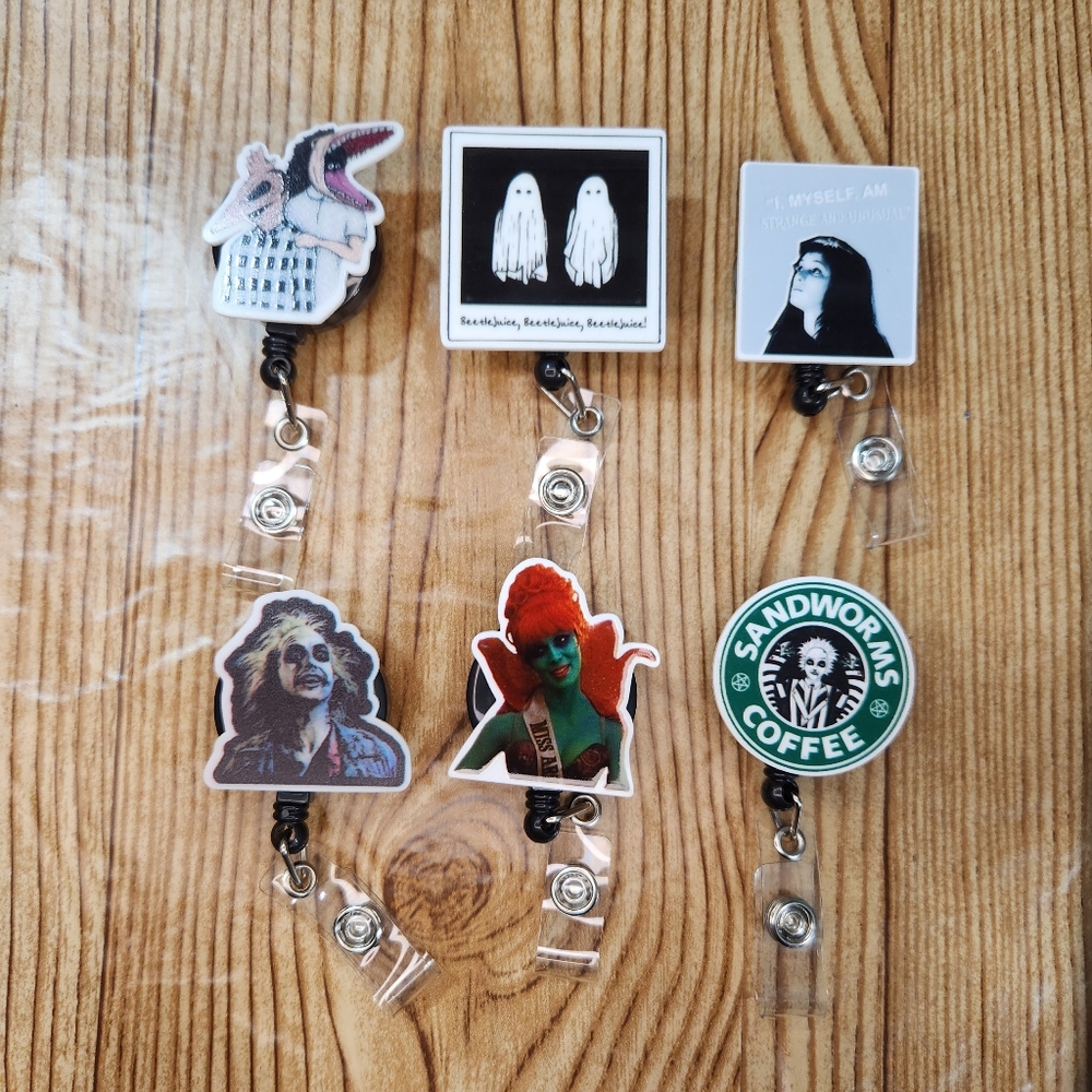 Beetlejuice‎ Halloween Belt Clip Badge Reels Lot of 6